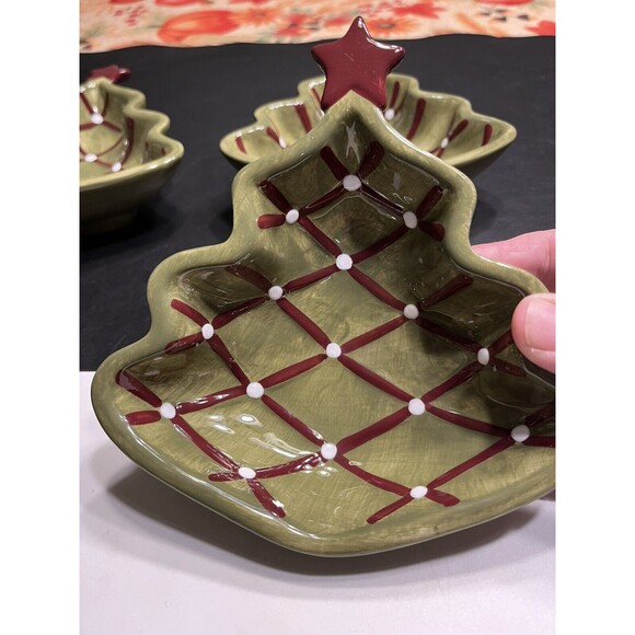 Pottery Barn Seasons Greetings Christmas Tree Candy Nut Bowl Dish Set Of 4 - Picture 1 of 16